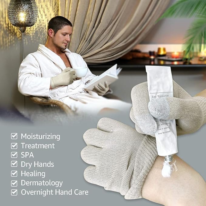 Evridwear Unisex Moisturizing Cotton Gloves with Touchscreen Fingertips for Eczema Beauty Cosmetic Dry Hands Sensitive Irritated Skin Therapy Overnight Bedtime, 6 Pairs, Lightweight-Beige, S/M