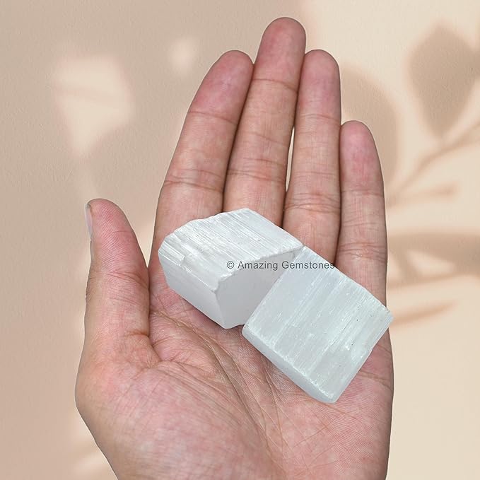 Amazing Gemstone 2 Pieces Selenite Raw Crystals and Healing Stones, Natural Rocks for Tumbling and DIY Raw Stones and Crystals