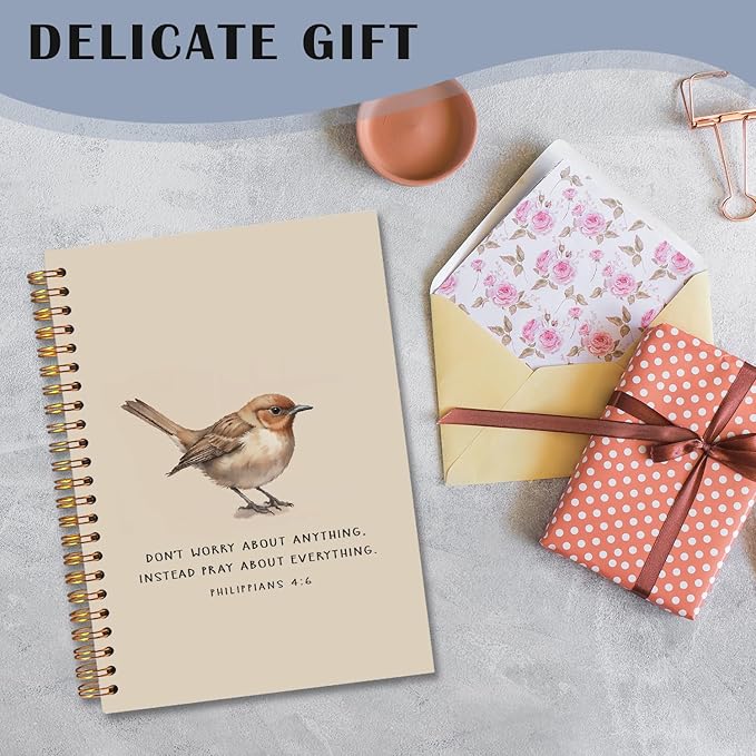 Bird Christian Spiral Notebooks, Philippians 4:6 Bible Journal, Scripture Journals for Writing, Christian Gifts for Women Men, Religious Notebook for Note Taking, 5.5x8.3 Inch