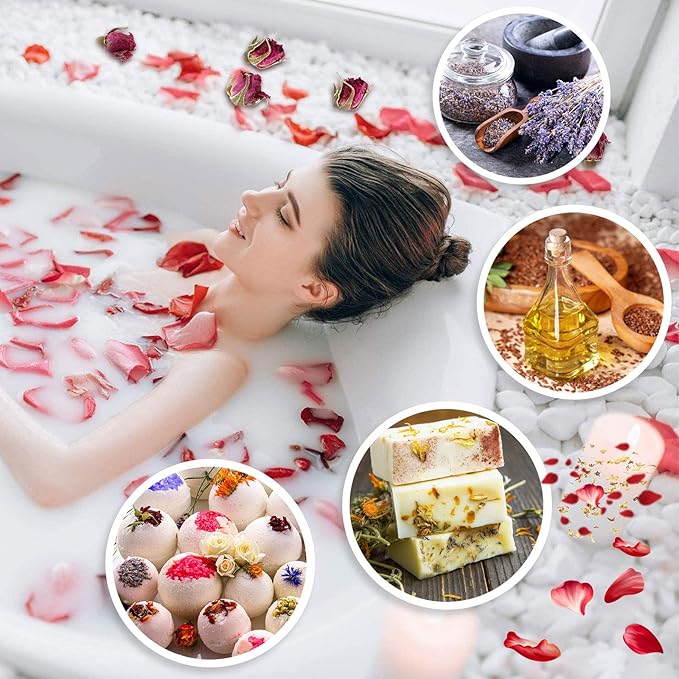 20 Bags Dried Flowers,100% Natural Dried Flowers Herbs Kit for Soap Making, DIY Candle Making,Bath - Include Rose Petals,Lavender,Don't Forget Me,Lilium,Jasmine,Rosebudsand More