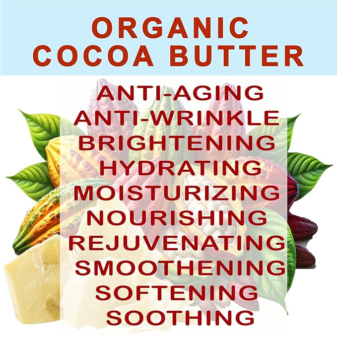 Botanical Beauty Organic COCOA BUTTER WILD GROWTH RAW VIRGIN UNREFINED from BRAZIL for Face, Skin, Hair, Body, Nails 4.23 oz 120 gram. Rich in Vitamin E