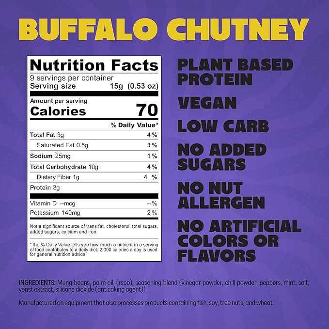 Daal By Keen Crunchy Mung Bean Snacks – Buffalo Chutney – Plant-Based Protein, High Fiber, Gluten-Free, Nut-Free – Mix into Salads or Enjoy as an On-the-Go Snack – 1 Resealable Pack, 4.76 oz
