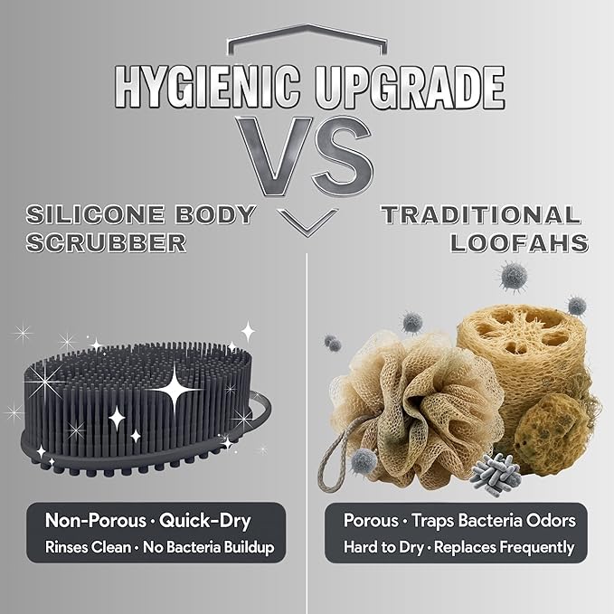 Avilana Silicone Body Scrubber – Gentle Shower Brush & Loofah Alternative- Food Grade & Lab Tested – Fast-Drying, Hygienic, BPA-Free Silicone Body Gentle Exfoliator (Dark Gray, Massage)
