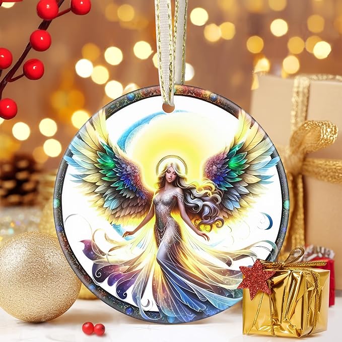 Angel Christmas Ornament, 3.5 Inch Ceramic Christmas Hanging Ornament, Angel Decor, Christmas Tree Ornaments, Gifts for Christmas, Holiday Presents, Gift Exchange
