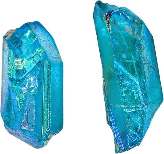 Amazing Gemstone 2 Pieces Aqua Aura Quartz Raw Pencil Points Crystals and Healing Stones, Natural Rocks for Meditation and DIY Raw Point Stones and Crystals