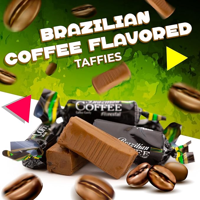 Brazilian Coffee Candy | 1 Lb Bag - 90 Count | Coffee Taffy Candy Individually Wrapped | Brazilian Taffies for Office | Desk & Travel Treat | Bold Flavor