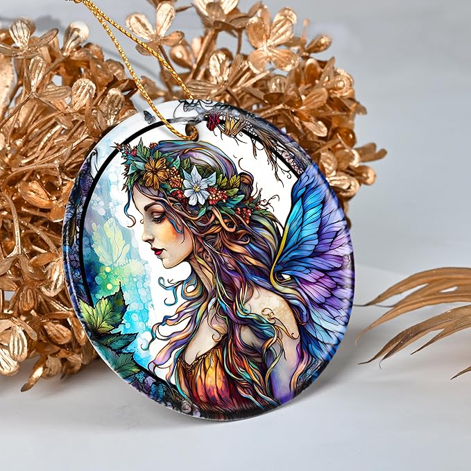 Colorful Ceramic Fairy Christmas Ornament, Fairy Ornaments for Christmas Tree, Holiday Decorations, Christmas Decor, Fairy Gifts, Fairy Lovers, Christmas Ornament Gift Ideas - Pattern B