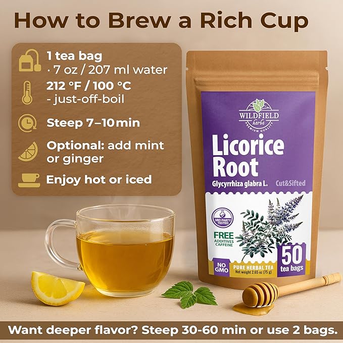 50 Bags Licorice Root Tea Liqorish Root Tea Herb (Glycyrrhiza Glabra) - 50 Count 1.5g Bags Licorice Roots Raiz De Regaliz
