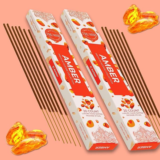 Amber Incense Sticks - Total 120 Insence-Sticks - 6 Packs of 20 Insense - Inciensos - Inscents - Natural Non Toxic Ingredients - Incents - Incence - Inscense - Insents