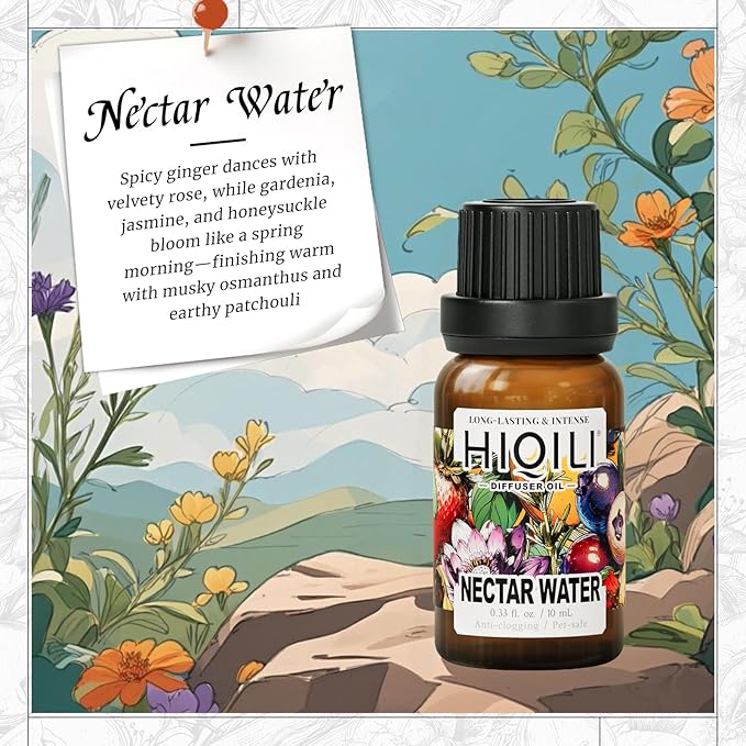 HIQILI Nectar Water Diffuser Oil, Long-Lasting Refill for Diffusers & Humidifiers, Hotel-Grade Scent Suitable for Home Use - 0.34 Fl Oz