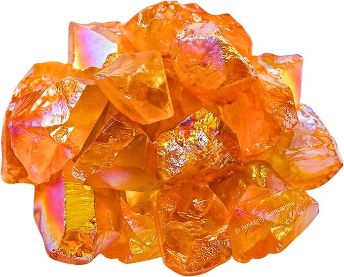 Amazing Gemstone 2 Pieces Tangerine Aura Quartz Raw Crystals and Healing Stones, Natural Rocks for Meditation and DIY Raw Stones and Crystals