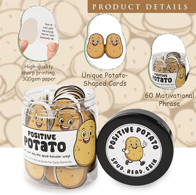 Emotional Supports Potato Jar, 60 Positive Potato Cards in Jar, Affirmation Gifts for Women, Coworker Leaving Gift, Farewell Gifts for Coworkers, Birthday Gifts for Girls, Teens, Friends