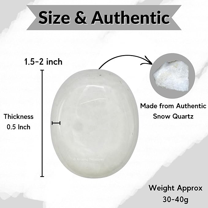 Amazing Gemstone Snow Quartz Crystals and Healing Stones - Large Palm Stone Crystals Piedra - Crystal for Good Luck, Balanced Positive Energy, Meditation - Unique Stocking Stuffers, Gifts for Women