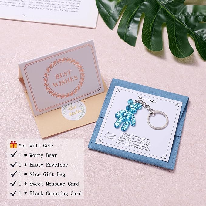 Pocket Bear Hug, Anxiety Relief Gifts for Women Men, Mental Health Positivity Gifts for Anxious Friend, Thinking of You Gift, Comforting Gift for Son Daughter Back to School, Blue