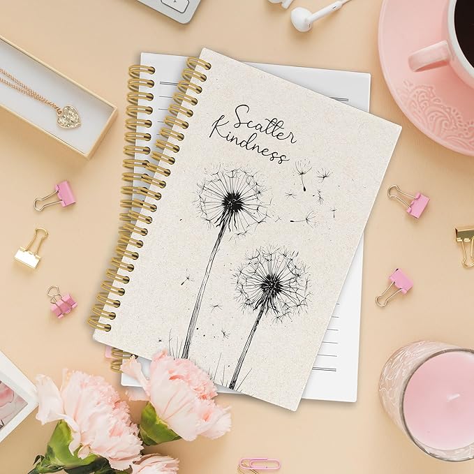 Inspirational Dandelion Floral Spiral Notebook, Motivational Dandelion Journaling Notebooks for Note Taking, Flower Hardcover Journals 160 Pages 5.5x8.3 Inch, Mental Health Gifts for Women