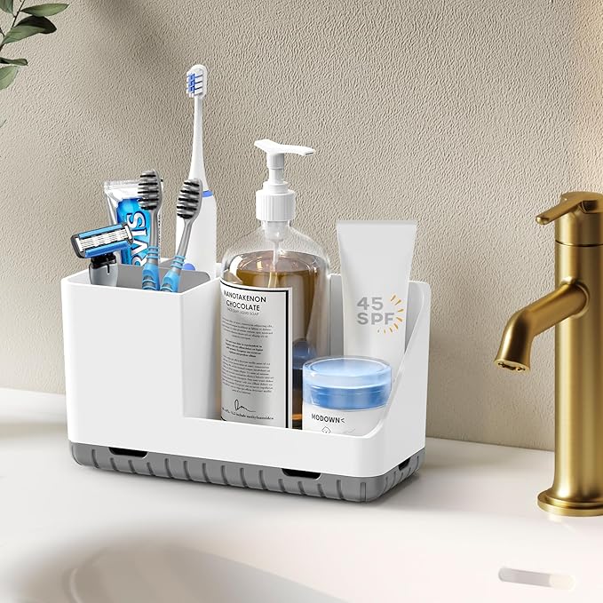 Toothbrush Holders for Bathrooms, Kids Electric Toothbrush and Toothpaste Holder with Drainage, Tooth Brush Holder for Bathroom Countertop Organizer (Grey)