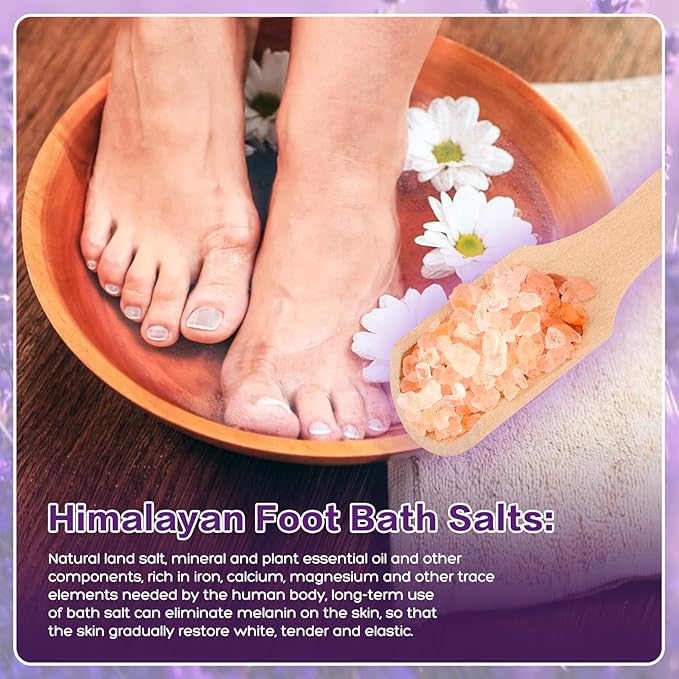 Himalayan Pink Foot Soak Salt Tea Tree Oil Foot Soak Kit, Lavender For Toenail Repair, Athletes Foot, Softens Calluses, Soothes Sore & Tired Fee