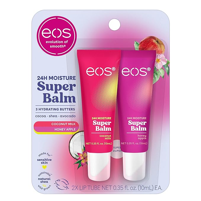 eos 24H Moisture Super Balm - Coconut Milk & Honey Apple, Day or Night Lip Treatment, Made for Sensitive Skin, Lip Balms & Moisturizers, 0.35 fl oz, 2-Pack