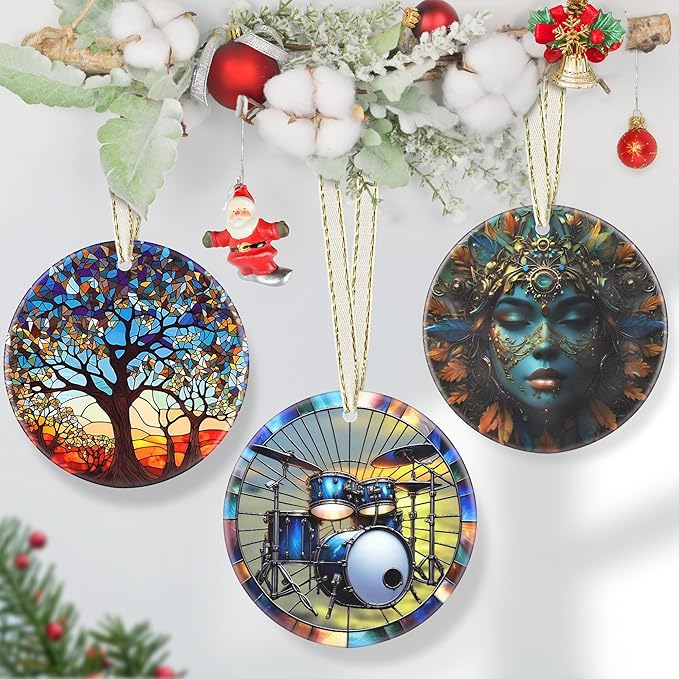 Drum Ceramic Christmas Ornament, 3.5 Inch Hanging Ornament, Drum Set Decor, Christmas Tree Ornaments, Gifts for Holidays