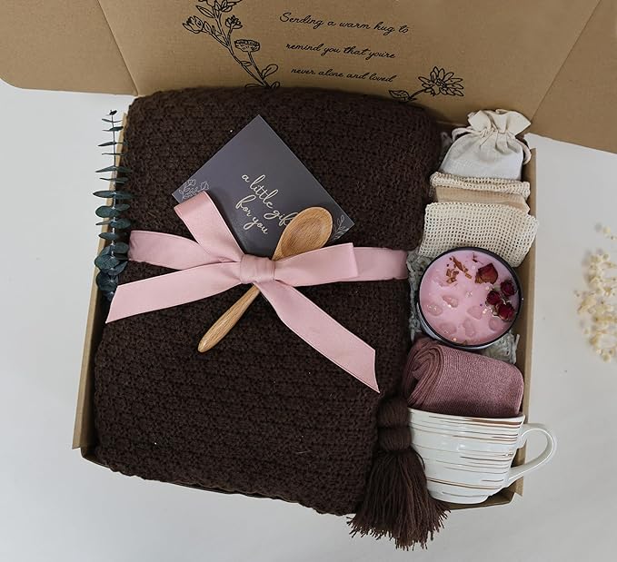 Get Well Gift Baskets for Women &Men- Self Care Package - After Surgery, Sympathy/Relaxation/Thank You Gifts, Thinking of You/Grief/Bereavement/Miscarriage Gifts for Women（Brown)