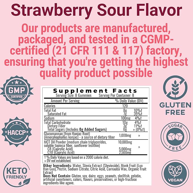 SHIZAM High-Fiber Keto Snacks, Healthy Snack for Adults & Kids, for Men & Women, MCT Oil C8 C10, Fiber Keto Gummies, Gluten Free No Sugar Low Calorie Low Carb Healthy Gummy Candy, C8 MCT Oil Powder