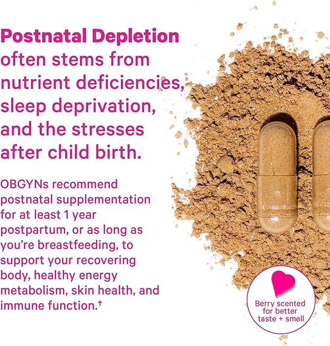 Pink Stork Postpartum Mood Support - Postnatal Hormone Balance for Women - Breastfeeding Friendly - Stress & Cognitive Support, New Mom Essentials - Ashwagandha, Chamomile, & Vitamin D, 60 Capsules