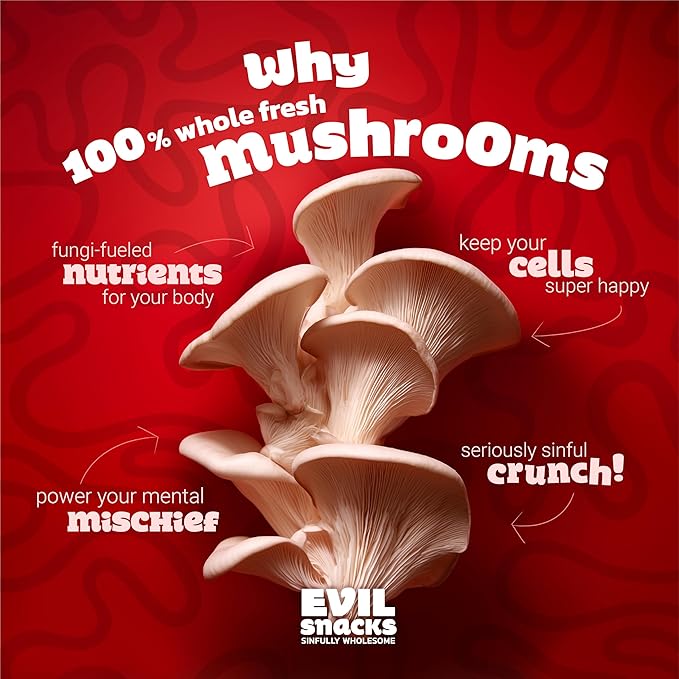 EVIL SNACKS Crunchy Mushroom Chips - Original, Non-GMO Project Verified, Plant-Based, Vegan, Gluten-Free - Nutrient-Packed, On-the-Go Snack - 2 Oz (3 Pack)