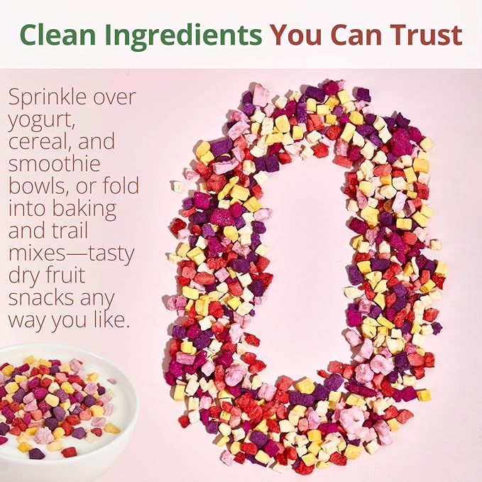 Freeze Dried Mixed Fruit Snacks - 4.23oz(120g) Crunchy Dried Fruit Mix with Strawberry, Dragon Fruit, Purple Sweet Potato, Mango, Peach, & Apple, Natural Healthy Dehydrated Fruits Snacks