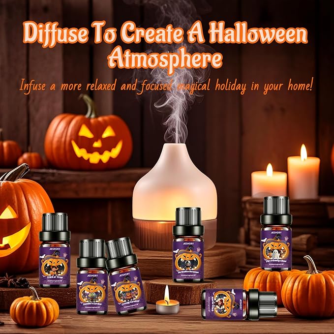Halloween Fragrance Oil Set, Fall Essential Oils for Diffuser, Candle & Soap Scents, Trick or Treat, Zombie's Garden, Greepy Carnival, Headless Horseman, Scarlet Witch, Ghost Autumn Scented Oil Gift