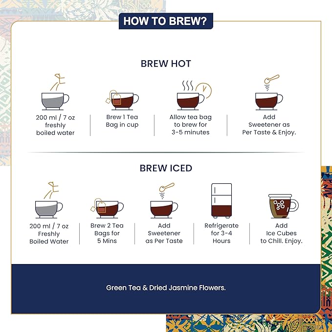 Dabri Jasmine Green Tea Bags | 16 Premium Green Tea Bags with Jasmine Flowers | Natural Antioxidant-Rich for Refreshing Energy & Wellness