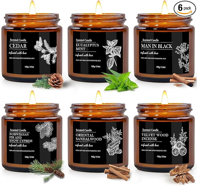 Scented Candle Set | Men Candle Set - 6 Pack Candles for Home Scented, Aromatherapy Candle for Men,150 Hour Burn Time, Masculine Candles Gifts for Birthday, Father's Day