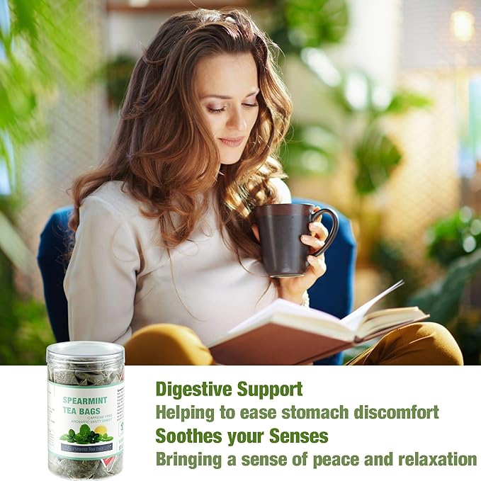45 Spearmint Tea Bags - Traditional Herbal Mint Tea - Dried Spearmint Leaves - Caffeine-Free