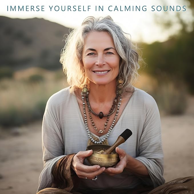 Handmade Tibetan Etched Singing Bowl Set with Case – Meditation Bowl & Sound Bowl with Cushion, Mallet & Guide – Handmade Himalayan Bowls – Bronze Singing Bowls – Spiritual Healing Products