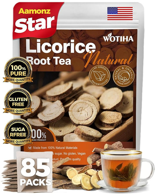 WOTIHA-Natural Licorice Root Tea 170g. 85 Herbal Tea Bags.Promote Respiratory Health，Non-GMO • Additive-Free • Caffeine-Free