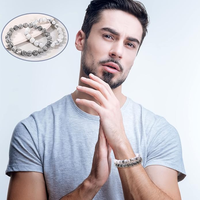 Bivei Natural Gemstone Semi Precious Healing Crystals Handmade Stretchy Round Beads Bracelet, Enhance Positive Energy