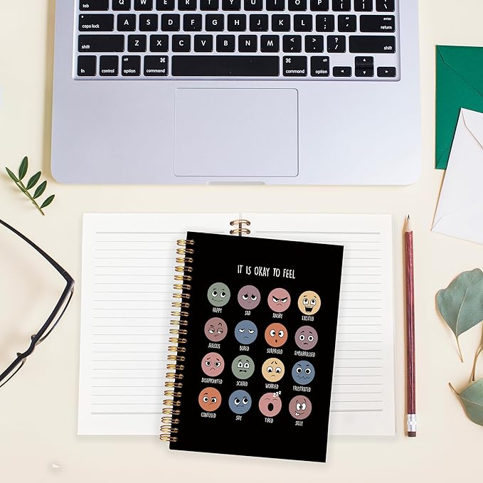 BearCake Mental Health Gifts, Inspirational Notebooks, It is Okay to Feel Mental Health Journal, Therapy Journal for Mental Health, Mental Health Journal for Women,Spiral Notebook 5.5x8.3 black