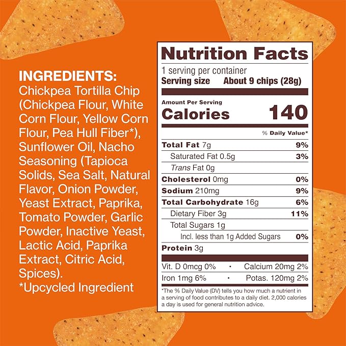 Hippeas Chickpea Tortilla Chips, Nacho Vibes, 1 Ounce (Pack of 18), 3g Protein, 3g Fiber, Vegan, Gluten-Free, Crunchy, Plant Protein Snacks