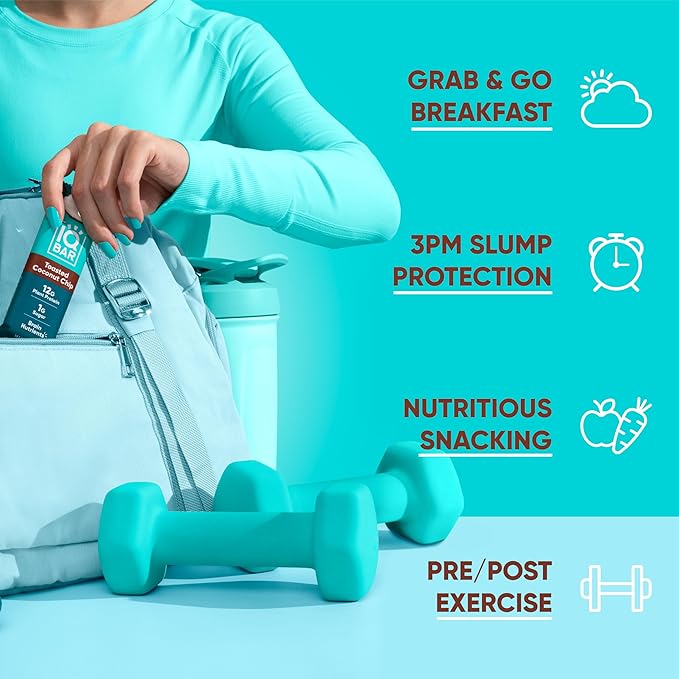 IQBAR Brain and Body Plant Protein Bars - Toasted Coconut Chip - 36-Count - Keto, Vegan, Low Carb, High Fiber, Gluten Free, Dairy Free, Low Sugar Snack with Nutrients for Focus, Energy, Meal Replacement