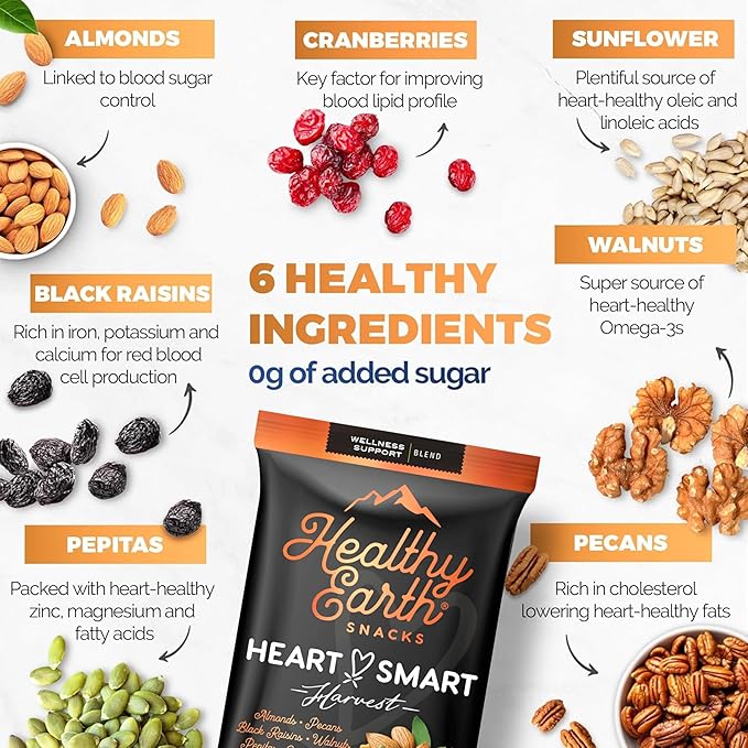 Healthy Earth Snacks 3 Flavors Variety Pack, 24 Count | Mixed Nuts & Dried Fruits Gourmet Snacks, Gluten-Free | 8 Packets Per Flavor: Heart Smart Harvest, Feel Good Feast, & Oh! Mega Medley (816g)