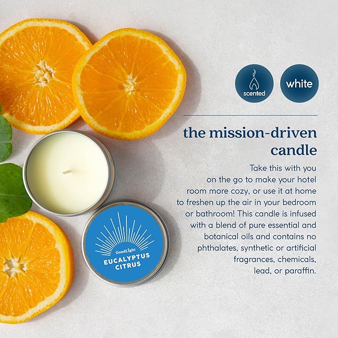 GoodLight Paraffin-Free Scented Candle, Clean Burning Non-Toxic Tin Candles, Eucalyptus Essential Oil Scented Travel Candle 6oz