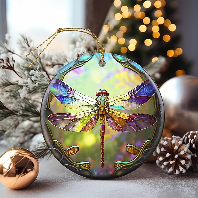 Dragonfly Christmas Ornaments, Touber Christmas Hanging Ornament, Christmas Tree Ornaments, Holiday Decor, Gifts for Dragonfly Lovers, Dragonflies Theme Gift - Pattern E