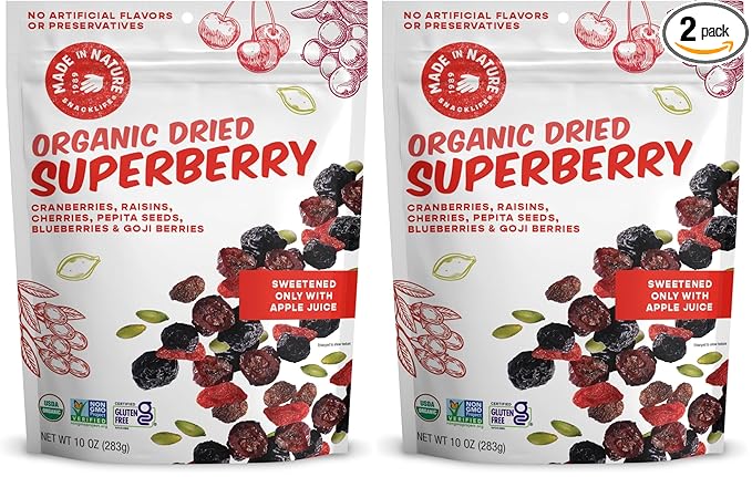 Made In Nature Organic Superberry Fruit Fusion, 10 Ounce (Pack of 2) – Fruit and Nut Trail Mix, Non-GMO, Unsulfured, Gluten Free