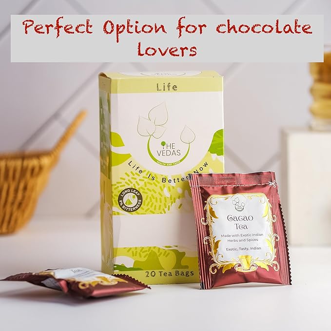 THE VEDAS CACAO TEA | Caffeine Free Herbal Tea | Biodegradable Cotton Teabags | Vegan Chocolate Seed Husks |20 Tea Bags(Pack of 1)