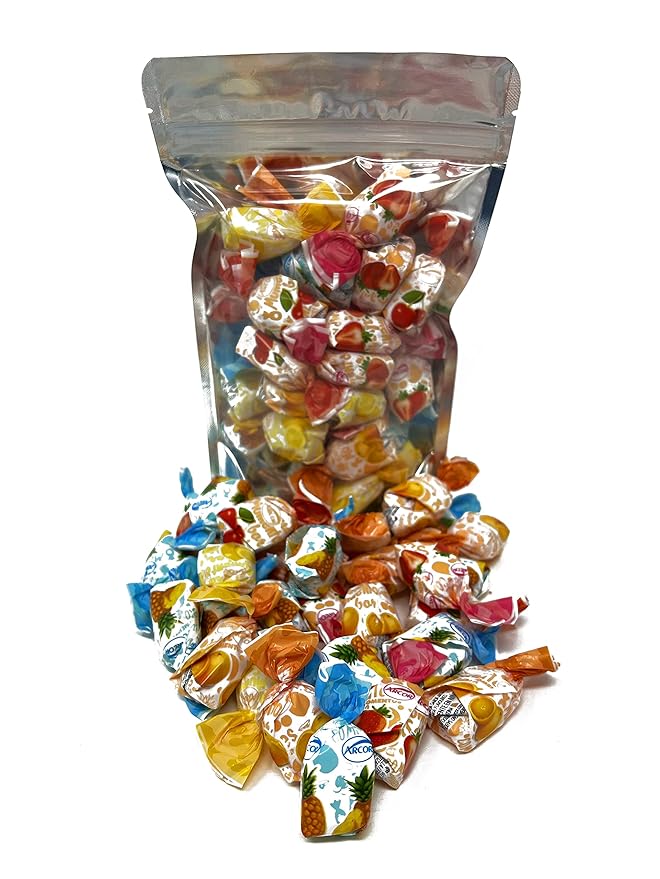 Fruit Filled Hard Candies - 1 lbs - Strawberry, Cherry, Pineapple, Orange and Lemon Flavored Bon Bons Filled with Real Fruit Pulp Candy - American Vintage Candy Snack Assortment - Individually Wrapped, 16 oz.