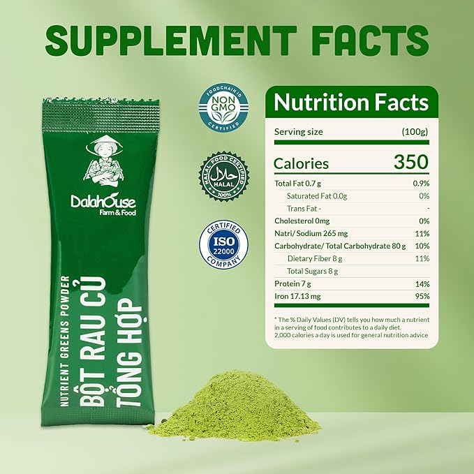 DalaHouse 15 Plant-Based Mix Super Greens Powder - Greens Superfood Powder Nutritional Vegetable Supplement, Boost Immunity, Spinach, Kale and More, 150g (15 x 10g Sachets) - Pack of 1