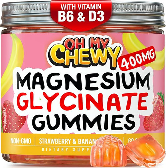 Center-Filled Magnesium Glycinate Gummies 400MG - High Absorption for Kids, Teens & Adults - Supplement for Sleep, Calm & Muscle Relaxation with B6 & D3 - Gluten Free & Vegan Friendly - 120 Count
