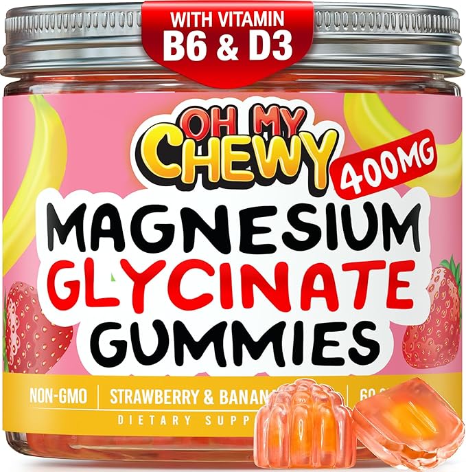 Center-Filled Magnesium Glycinate Gummies 400MG - High Absorption for Kids, Teens & Adults - Supplement for Sleep, Calm & Muscle Relaxation with B6 & D3 - Gluten Free & Vegan Friendly - 60 Count