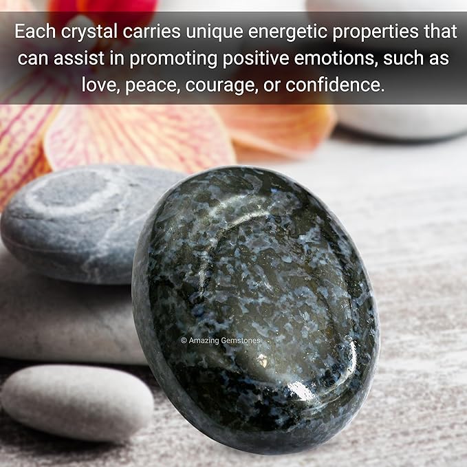 Amazing Gemstone Indigo Gabbro Jasper Palm Stone - Hot Massage Worry Stone for Natural Body Chakra Balancing, Reiki Healing and Crystal Grid