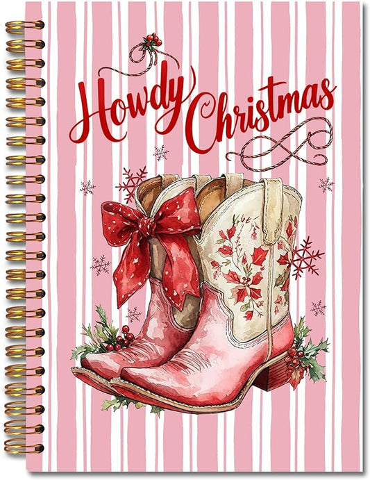 Exqcom Western Christmas Cowgirl Boots Spiral Notebook Gifts, Coquette Red Bow Western Journal for Women, Christmas Aesthetic Hardcover Notebook Journal Office School Supplies, 5.5x8.3 Inch