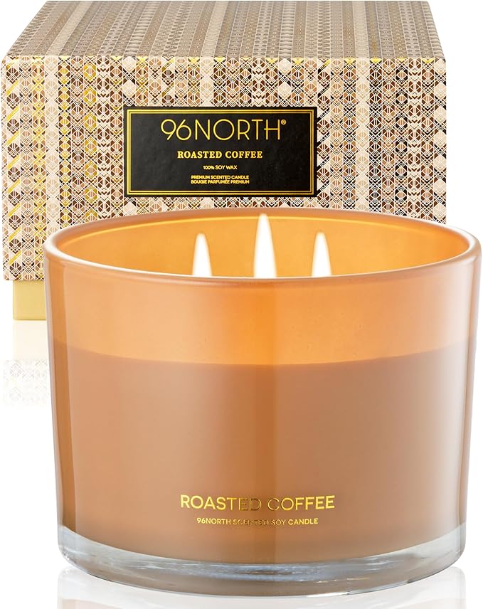 96NORTH Luxury Coffee Soy Candle | Large 3 Wick Jar Candle | Up to 40 Hours Burning Time | 100% Natural Soy Wax | Housewarming Gift for Men and Women